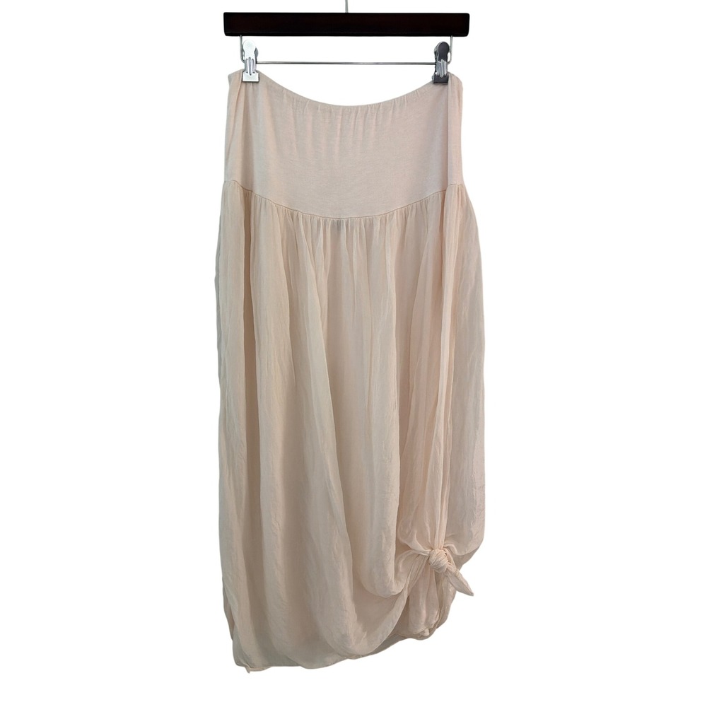 LOLA Made in Italy Pink Silk Blend Bubble Hem Knot Skirt Women Size L
